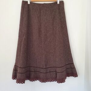 EAST 5TH 8 Brown Tweed Crochet Lace Accent A-Line 28" Skirt Office Casual Vtg 90